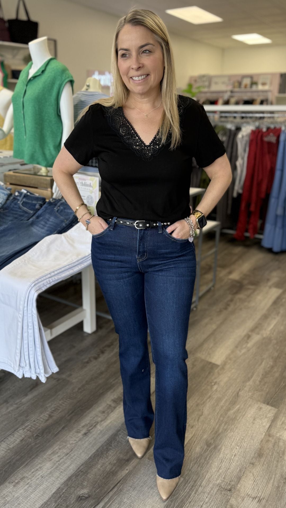 Black Lace V Neck Tee