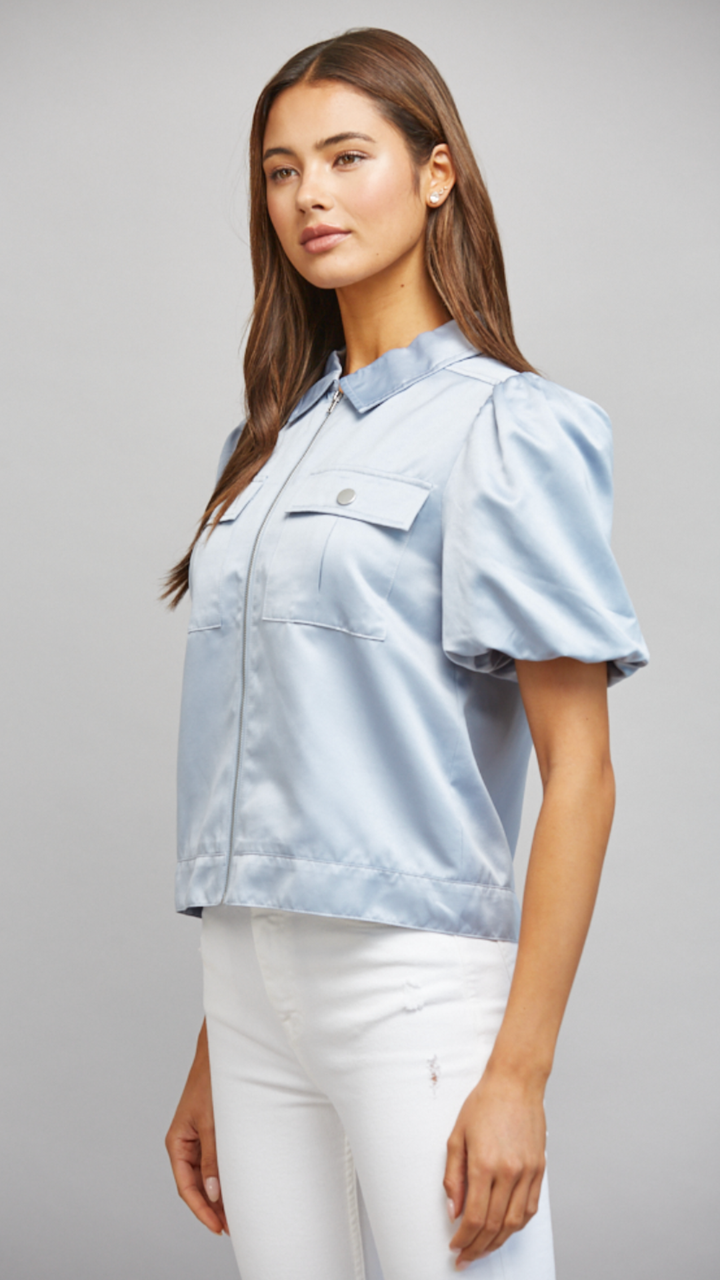 Pale Blue Puff Sleeve Jacket