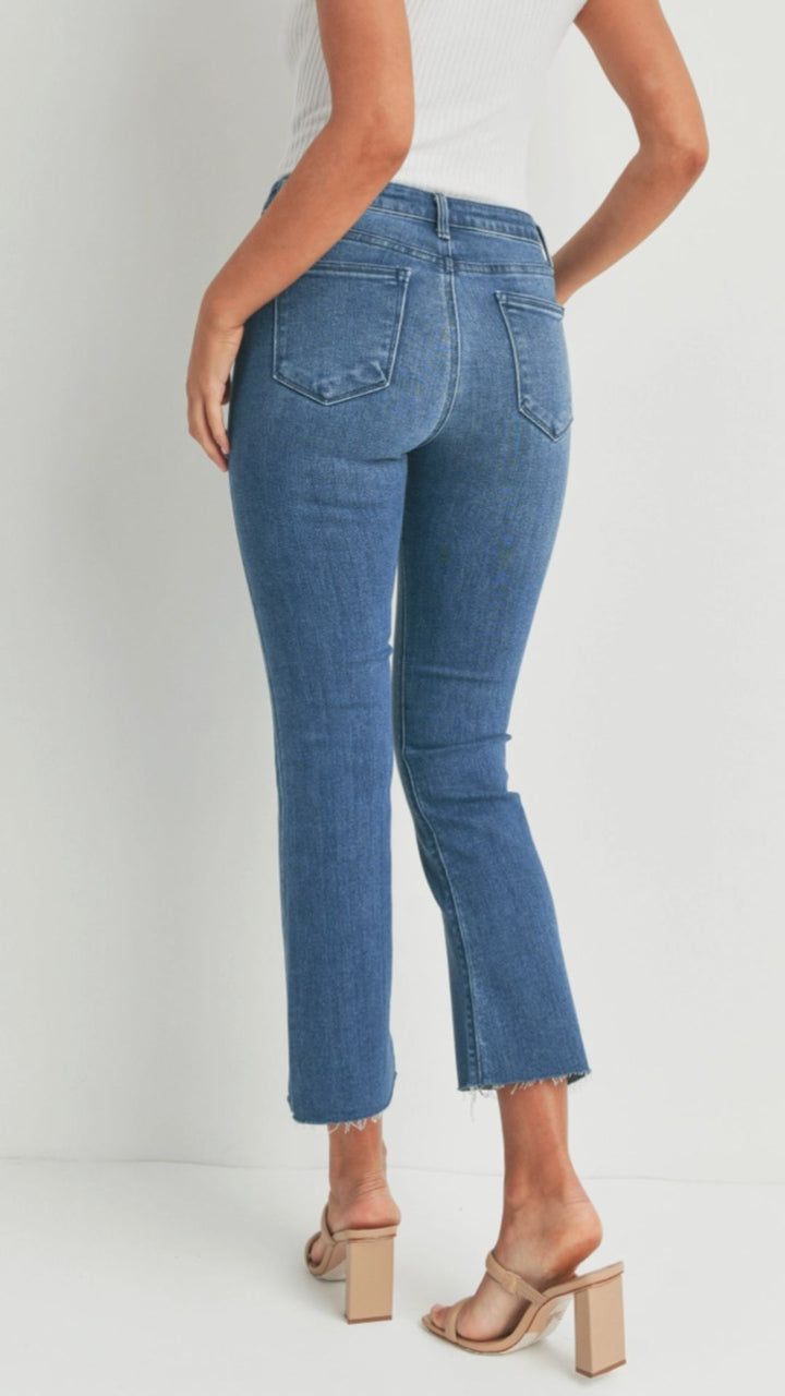 High Rise Medium Wash Tonal Crop Flare Jeans