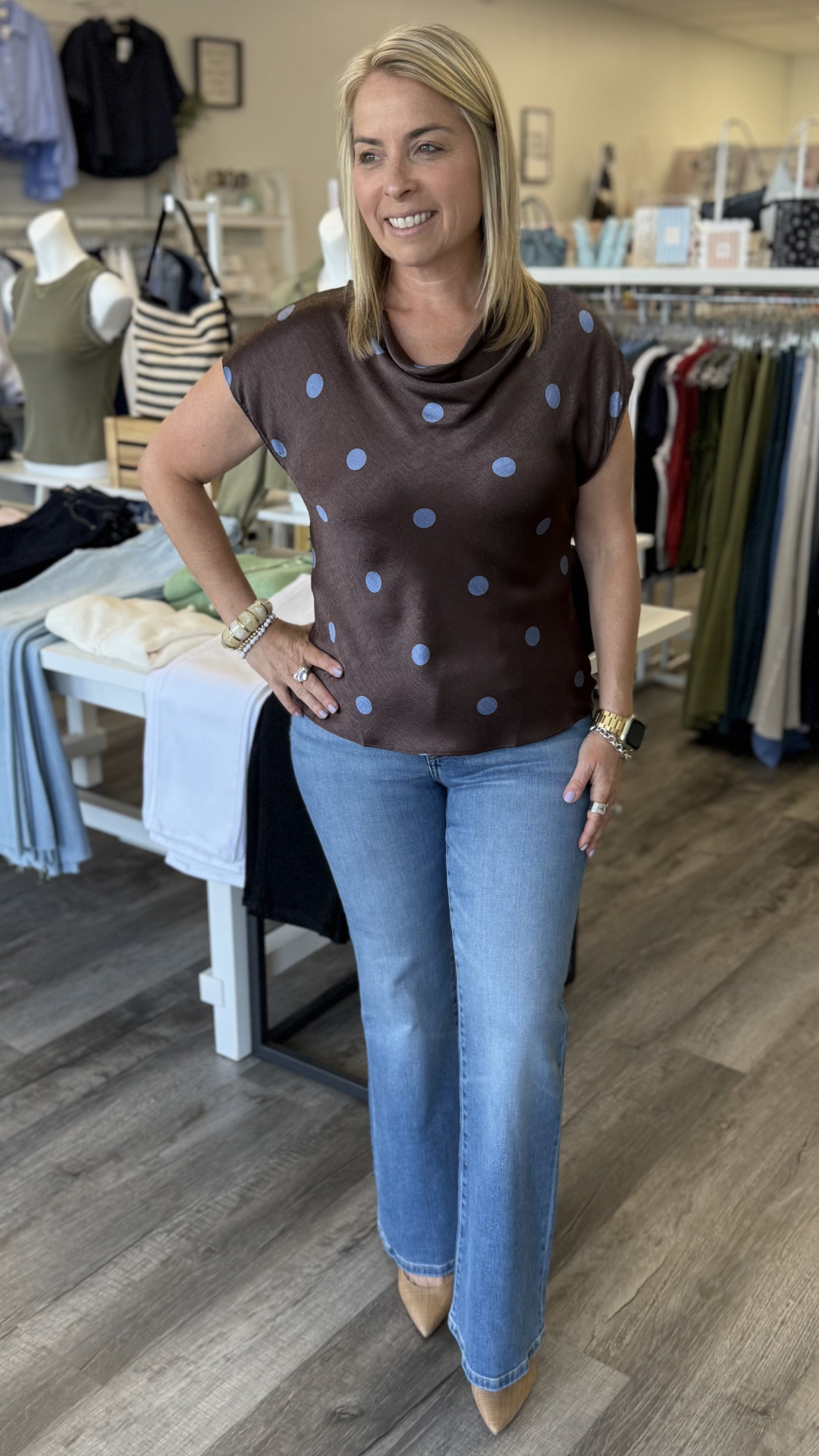 Mid Rise Medium Wash Full Length Flare Jeans