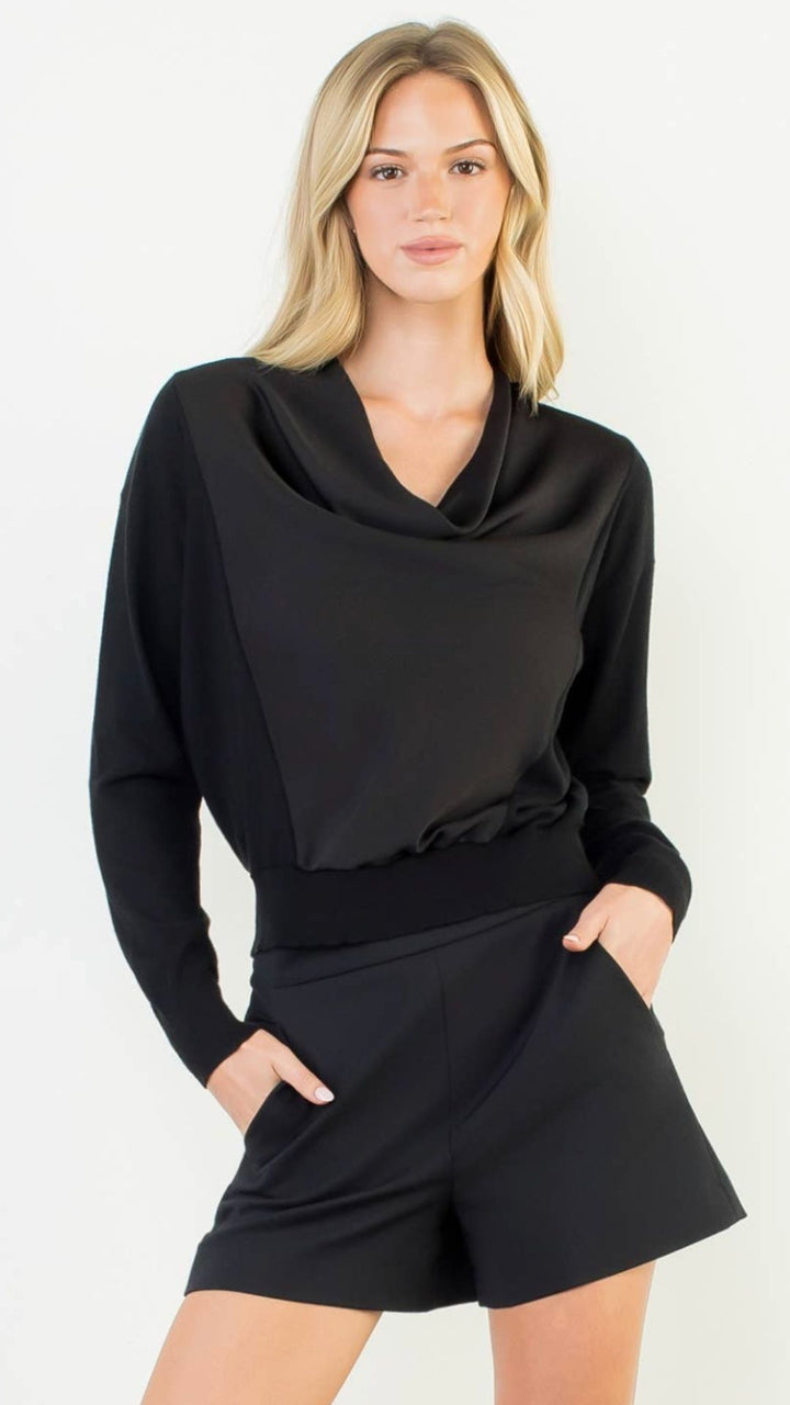 Cowl Neck Mixed Media Top