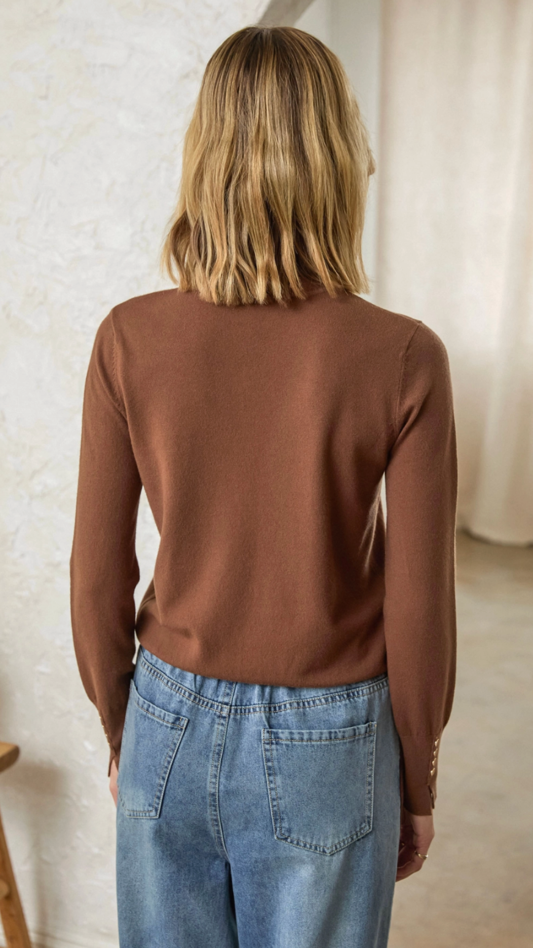 Brown Turtle Neck Buttoned Sleeve Sweater