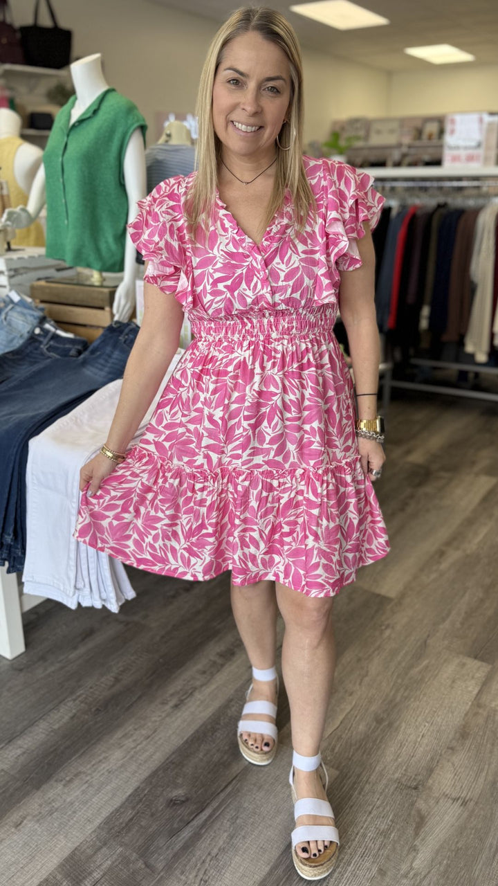 Pink Petal Flutter Sleeve Dress