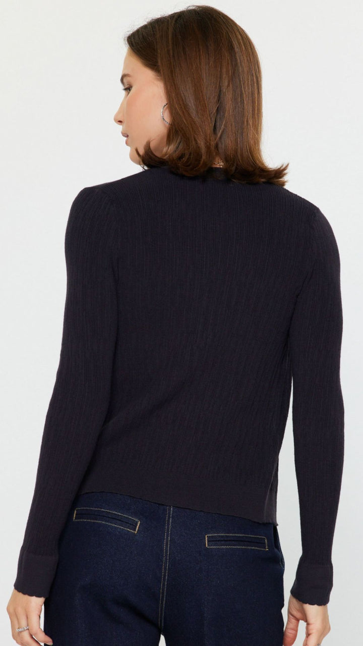 Black Ribbed Cardigan With Tank Top Set