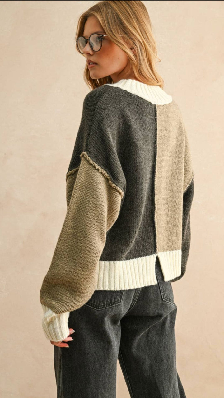 Olive And Charcoal Colorblock Sweater