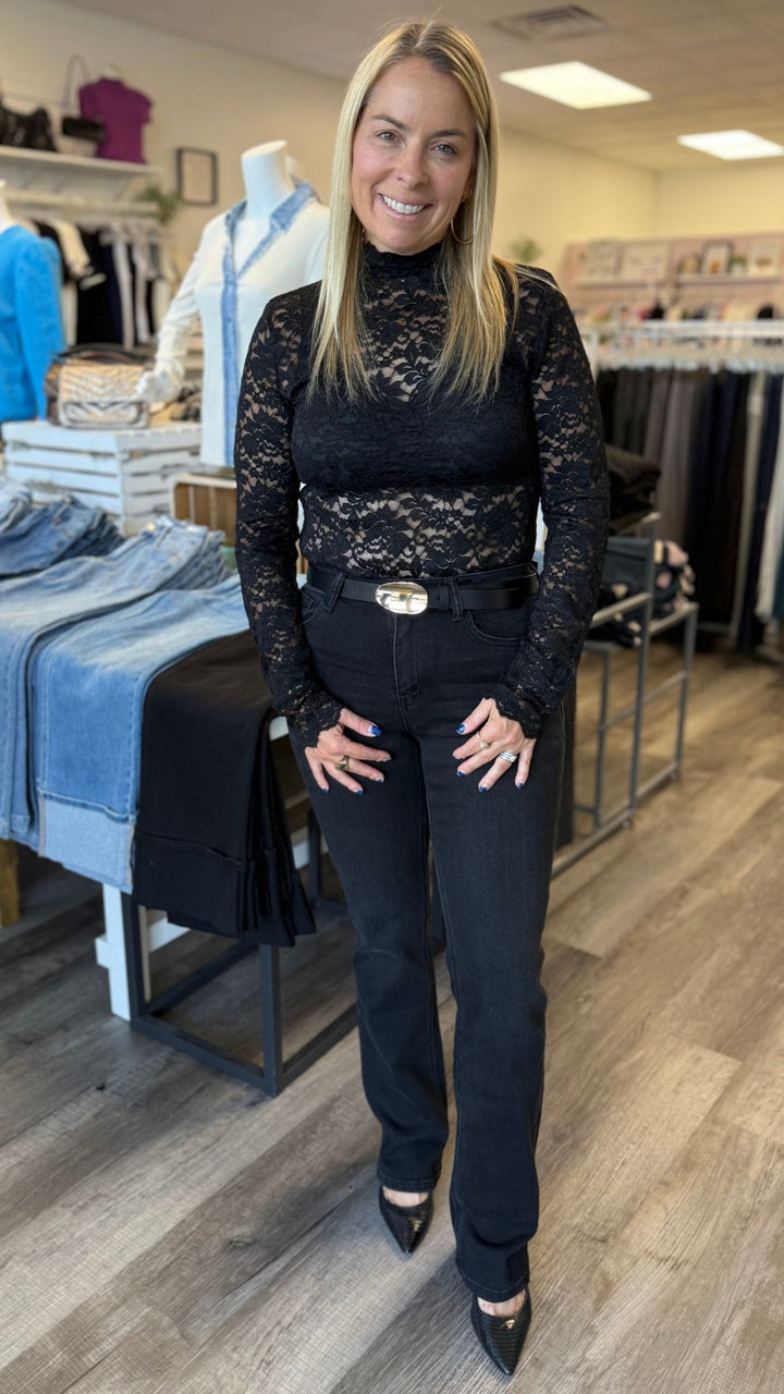 High Rise Black Full Length Slim Bootcut Jeans