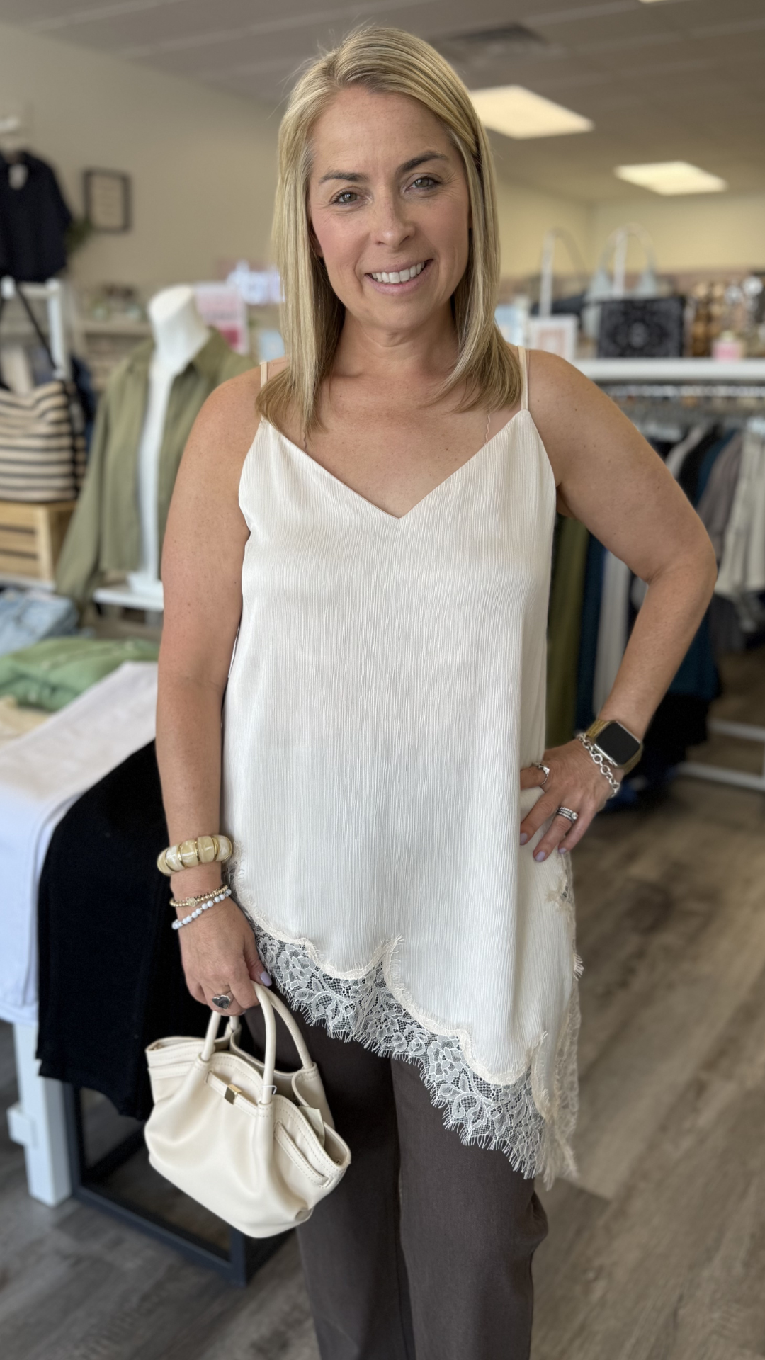 Asymmetrical Crinkled Satin Cami Tunic Top