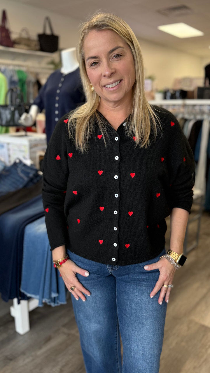 Black With Red Hearts Piper Cardigan