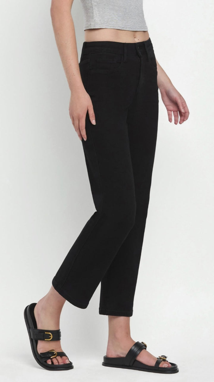 High Rise Jet Black Ankle Straight Jeans