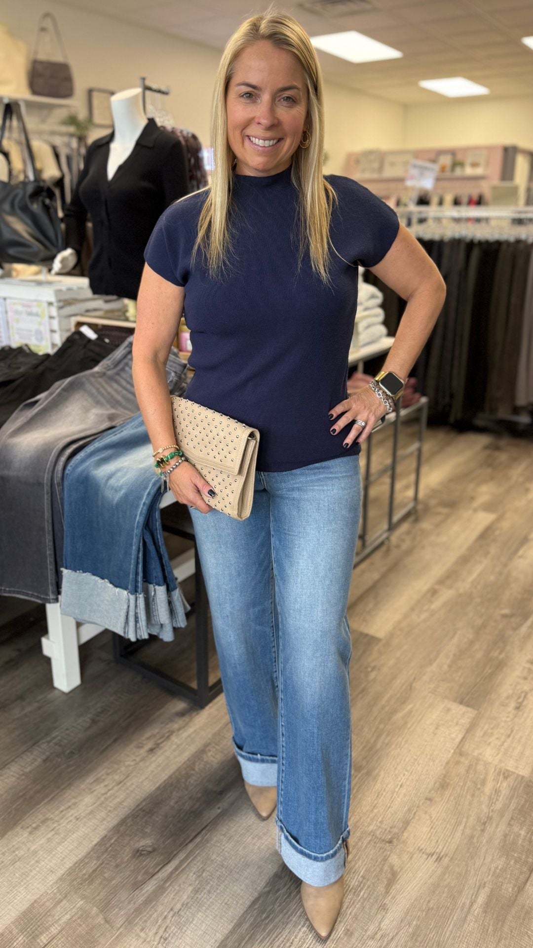 Navy Soft Sweater Knit Top