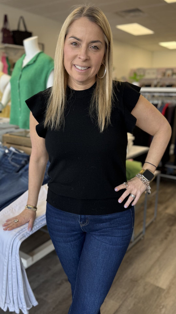 Black Ruffle Sweater Tank