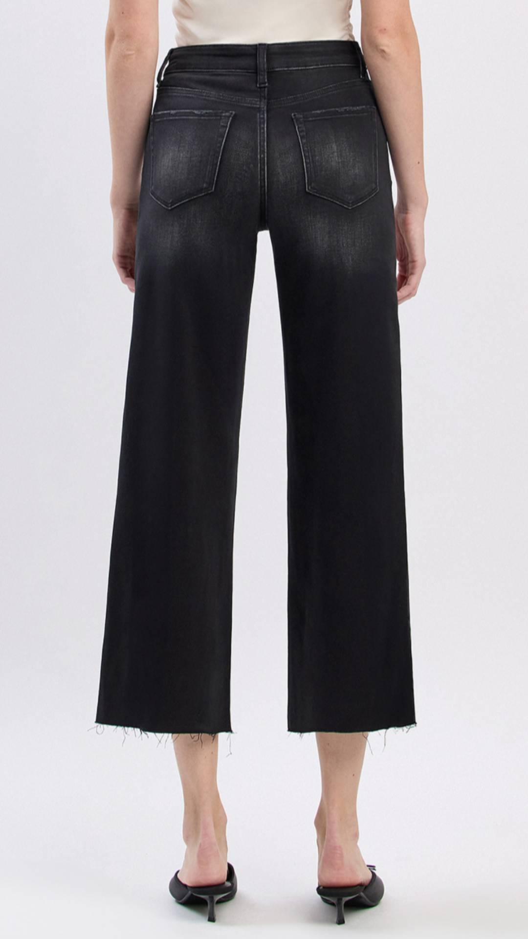 High Rise Black Crop Slim Wide Leg Jeans
