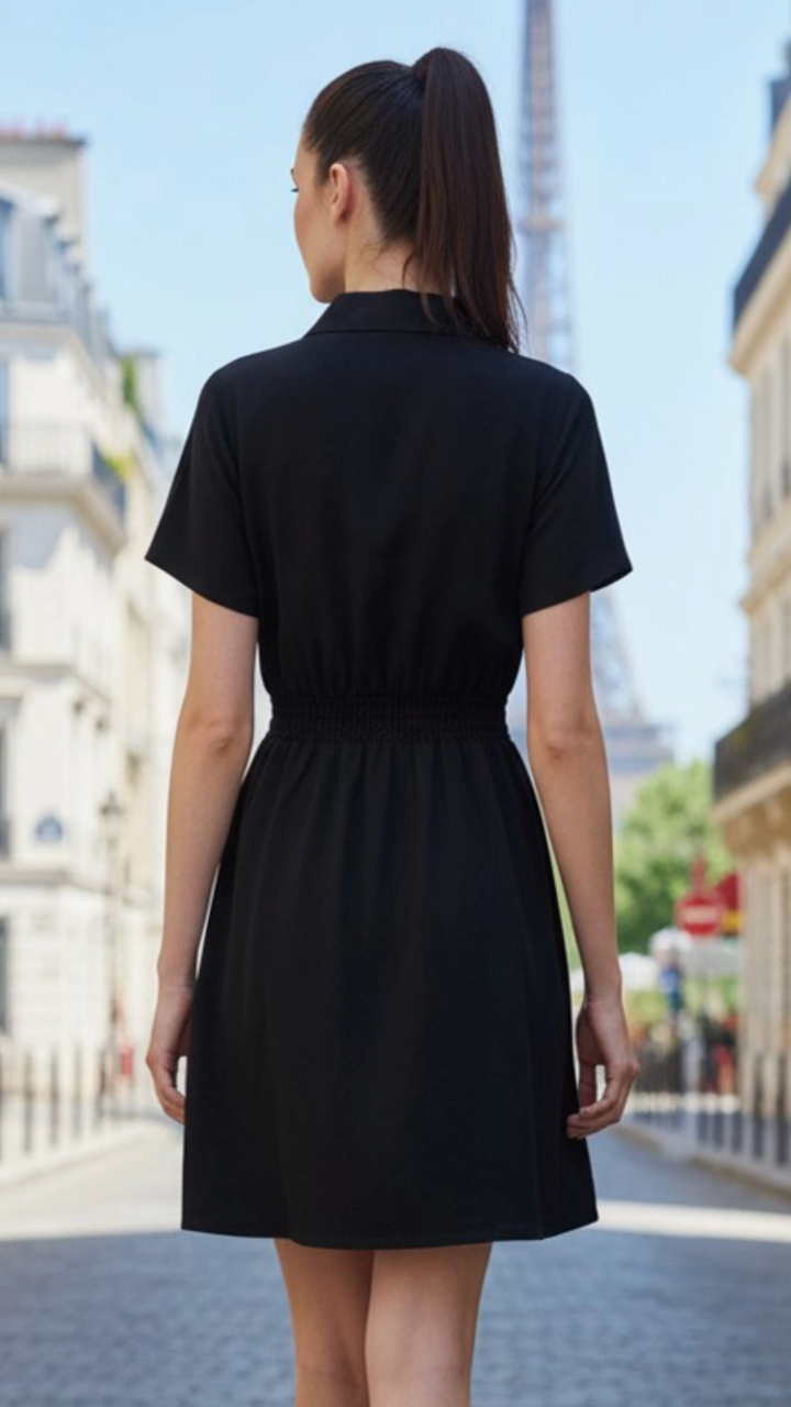 Black Short Sleeve Zip Up Dress