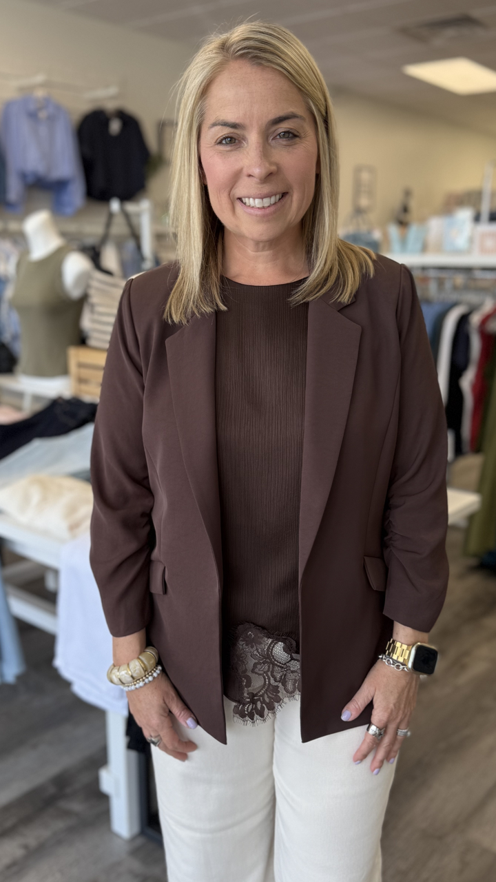 Espresso Shirred Sleeve Blazer