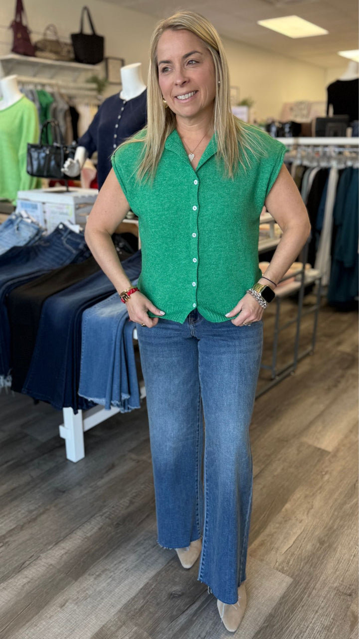 Kelly Green Piper Vest Cardigan