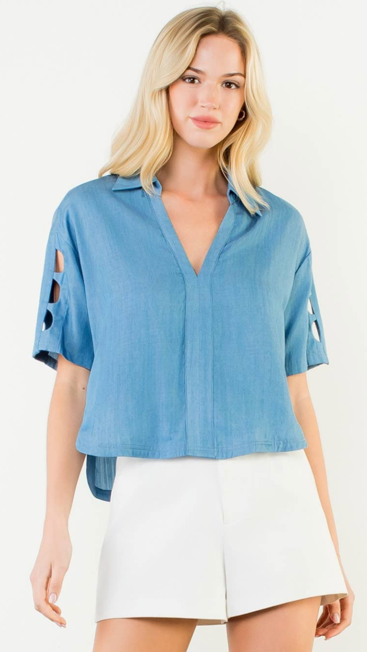 Short Sleeve Cutout Tencel Top