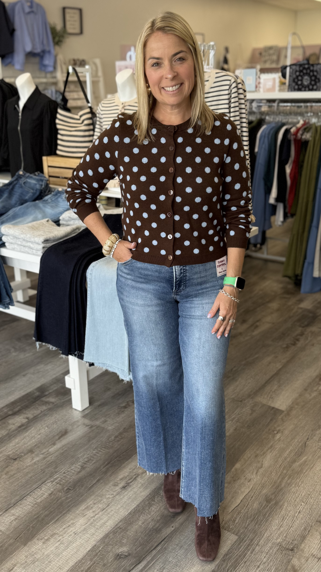 Polka Dot Cropped Cardigan