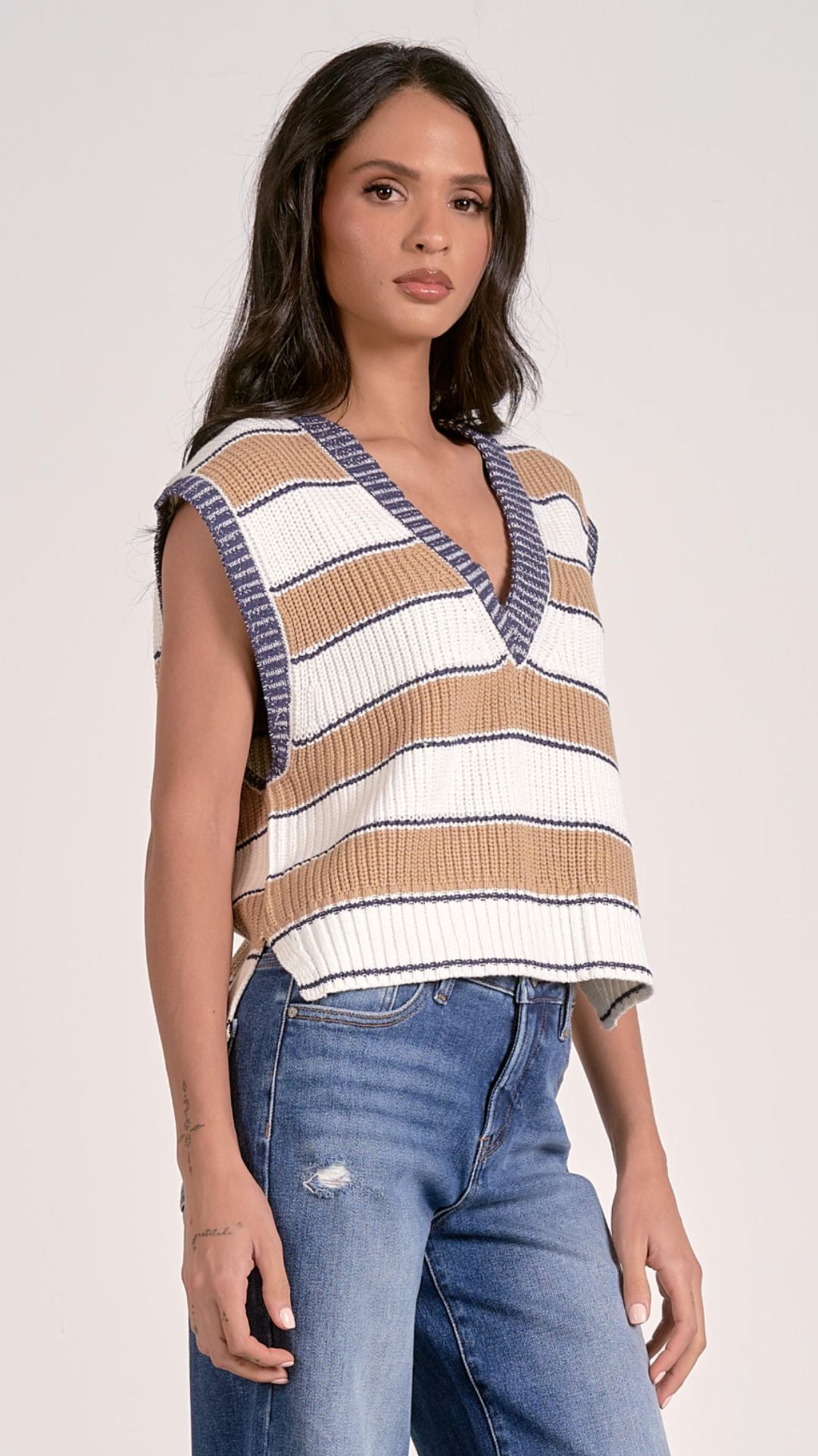 Camel Stripe Sweater Vest