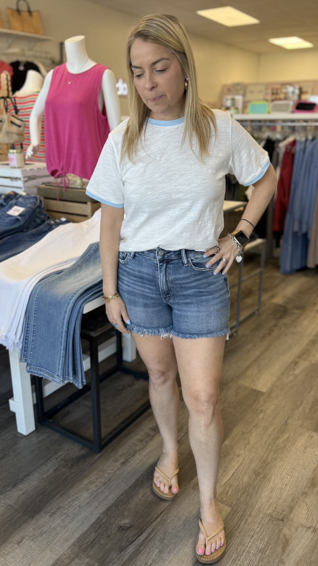Essential Slub Ringer Short Sleeve Blue Trim Tee