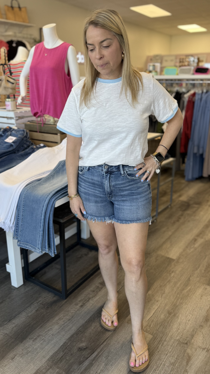 Essential Slub Ringer Short Sleeve Blue Trim Tee