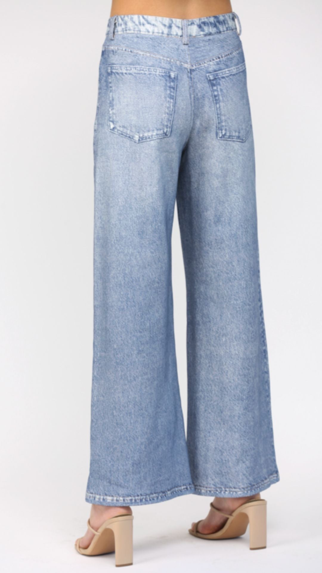 Denim Print Wide Leg French Terry Pants