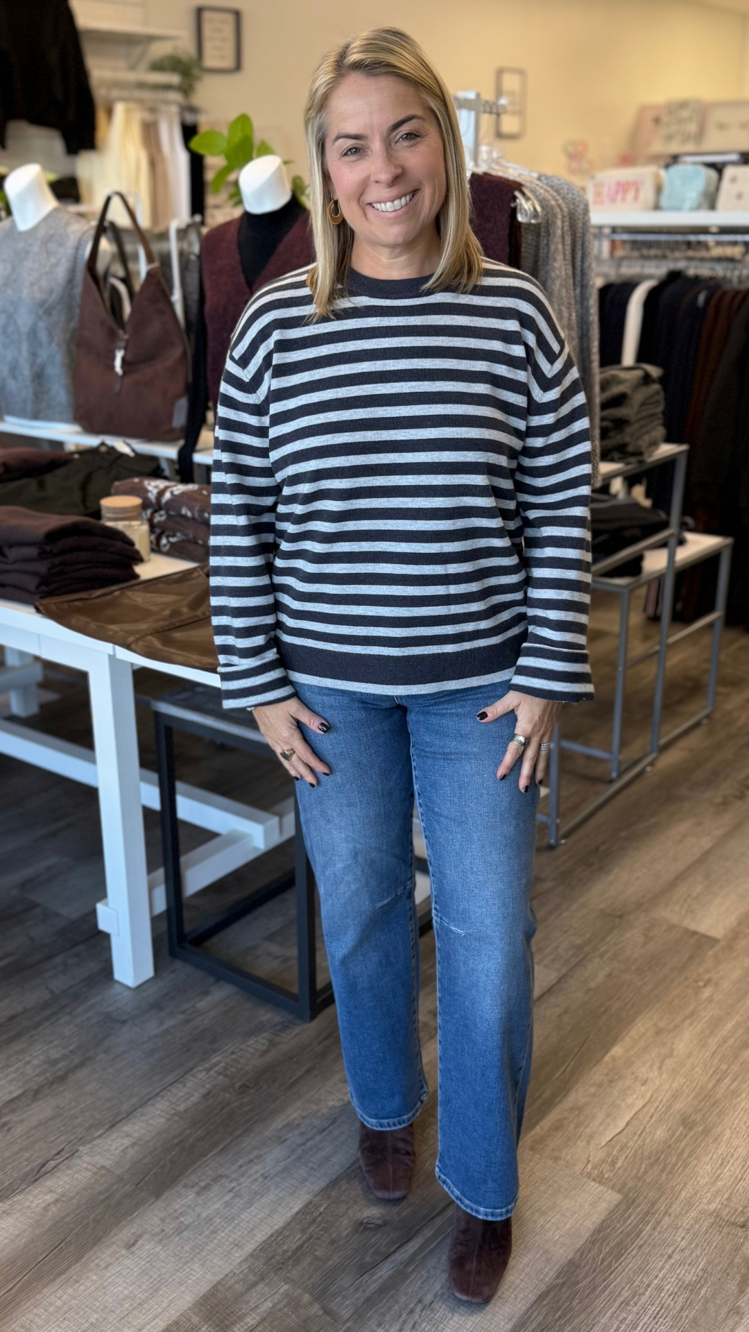 Navy And Heather Grey Oversized Striped Boyfriend Sweater