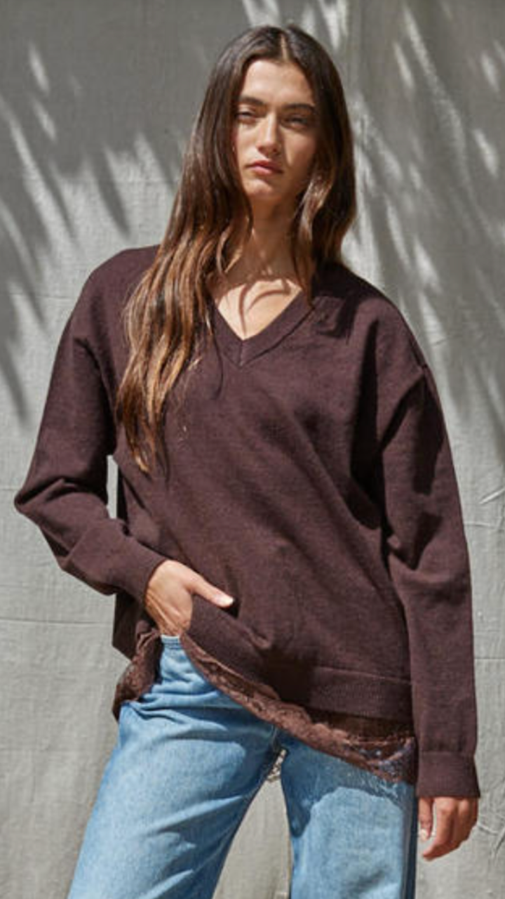 Dark Chocolate Lace Bottom Sweater