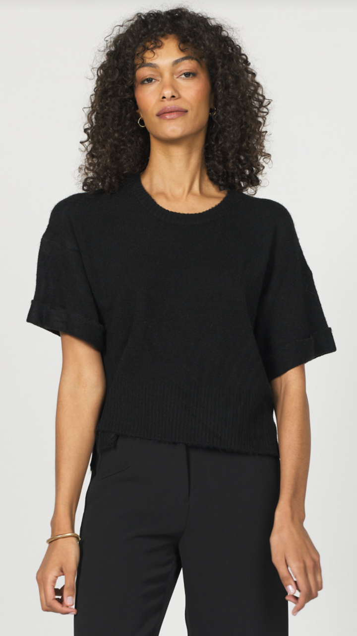 Black Short Sleeve Crew Neck Sweater