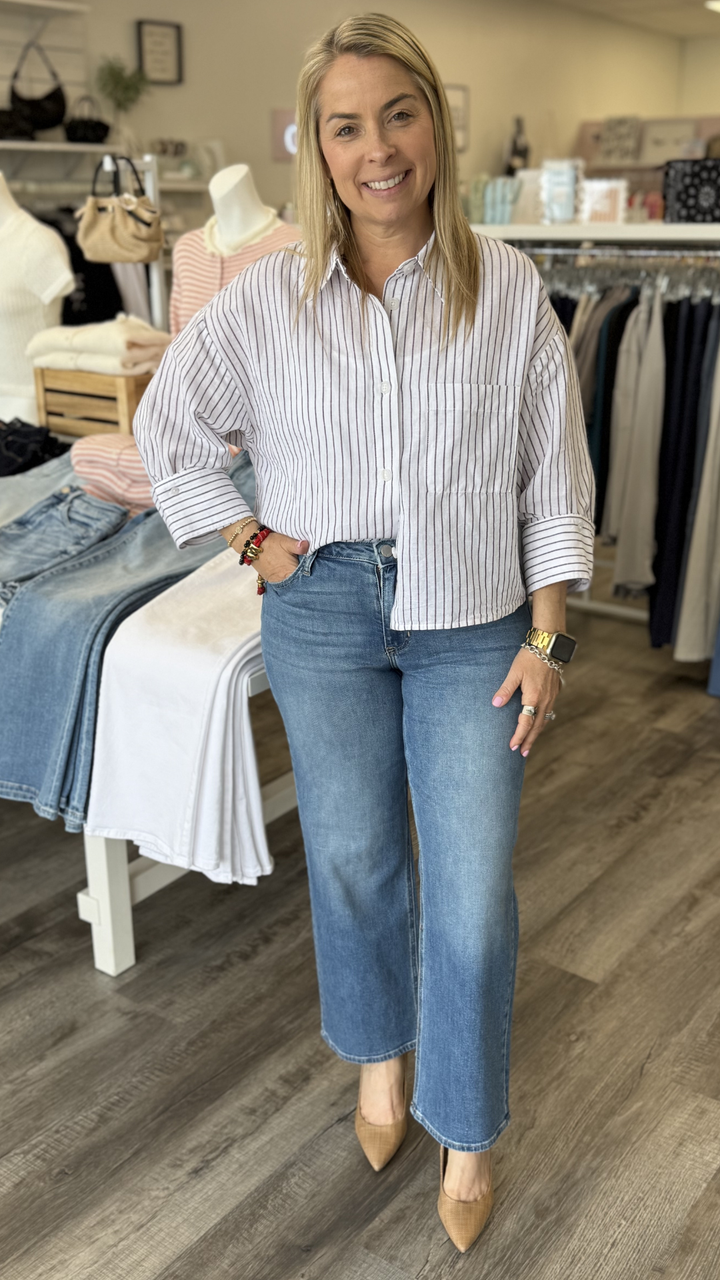 Berry Wine Cuffed Sleeve Crop Shirt