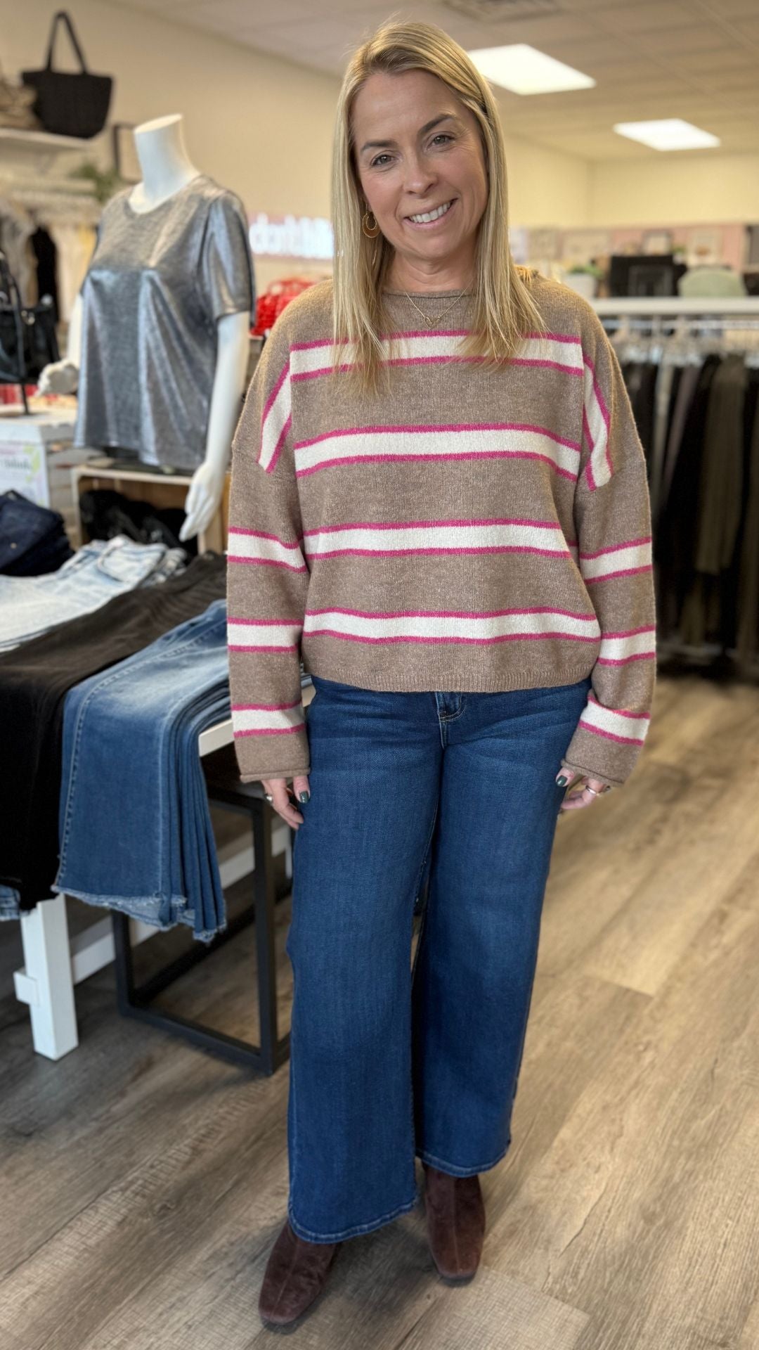 Mocha Pink Striped Knit Sweater