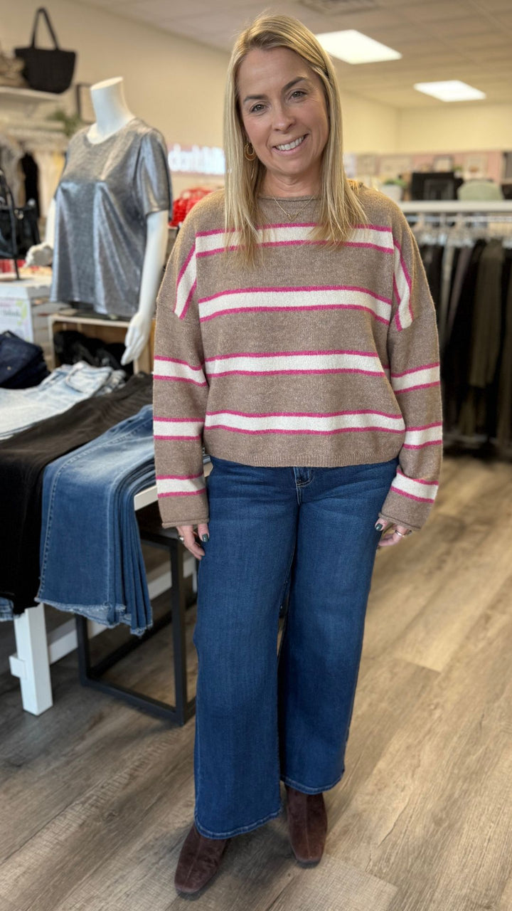 Mocha Pink Striped Knit Sweater