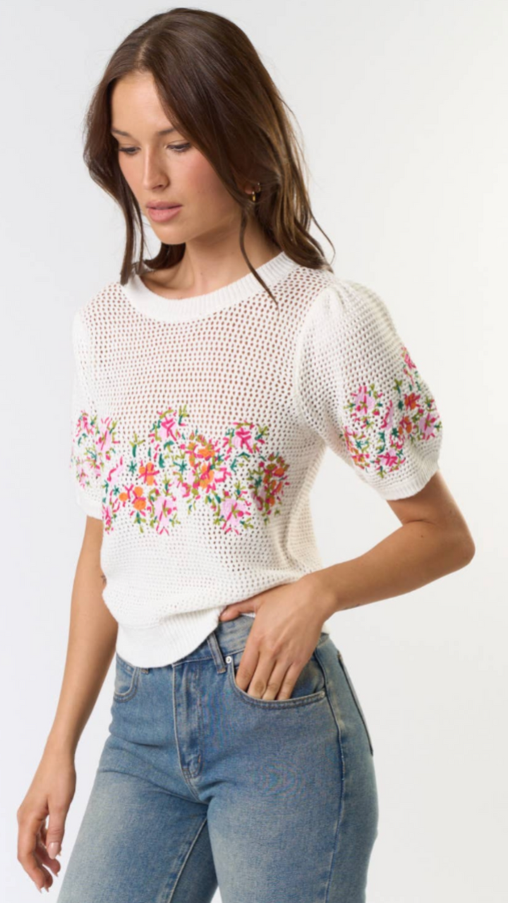 Puff Sleeve Embroidered Floral Top