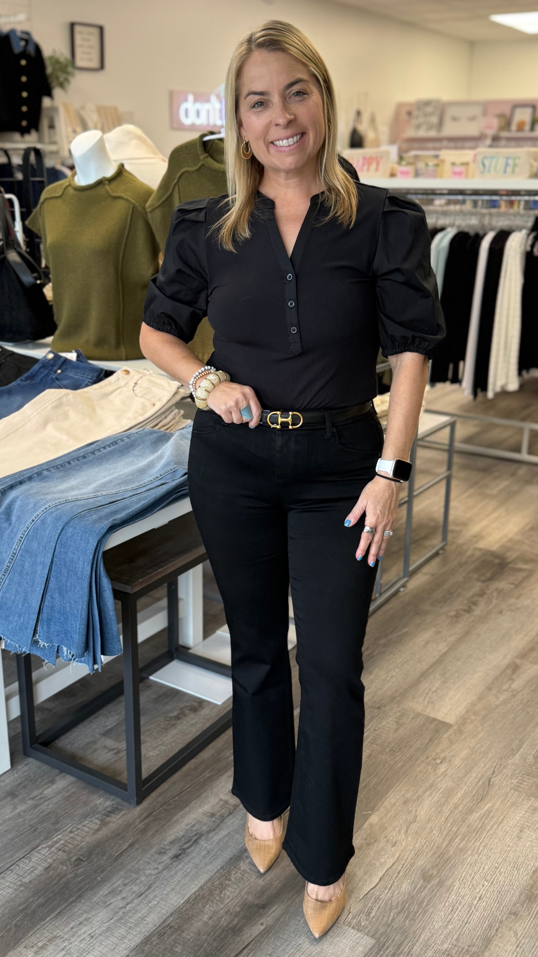 Short Puff Sleeve Henley Top