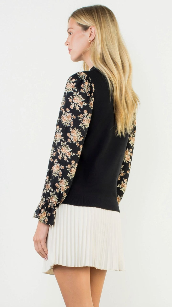 Black Floral Sleeve Detail Top