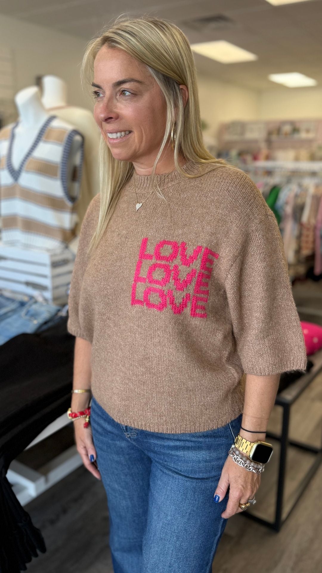 Truffle Balloon Elbow Sleeve Love Sweater