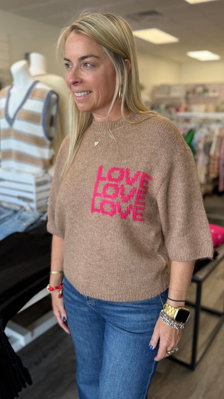 Truffle Balloon Elbow Sleeve Love Sweater
