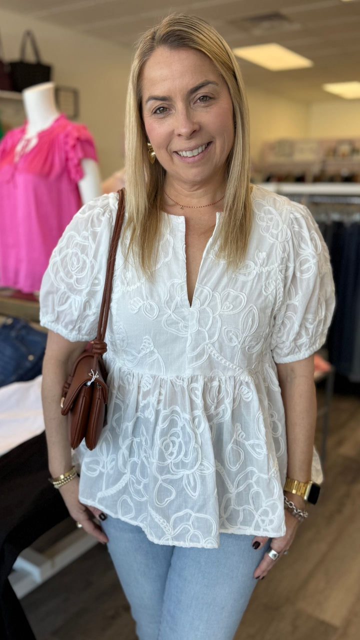 Floral Embroidery Babydoll Blouse