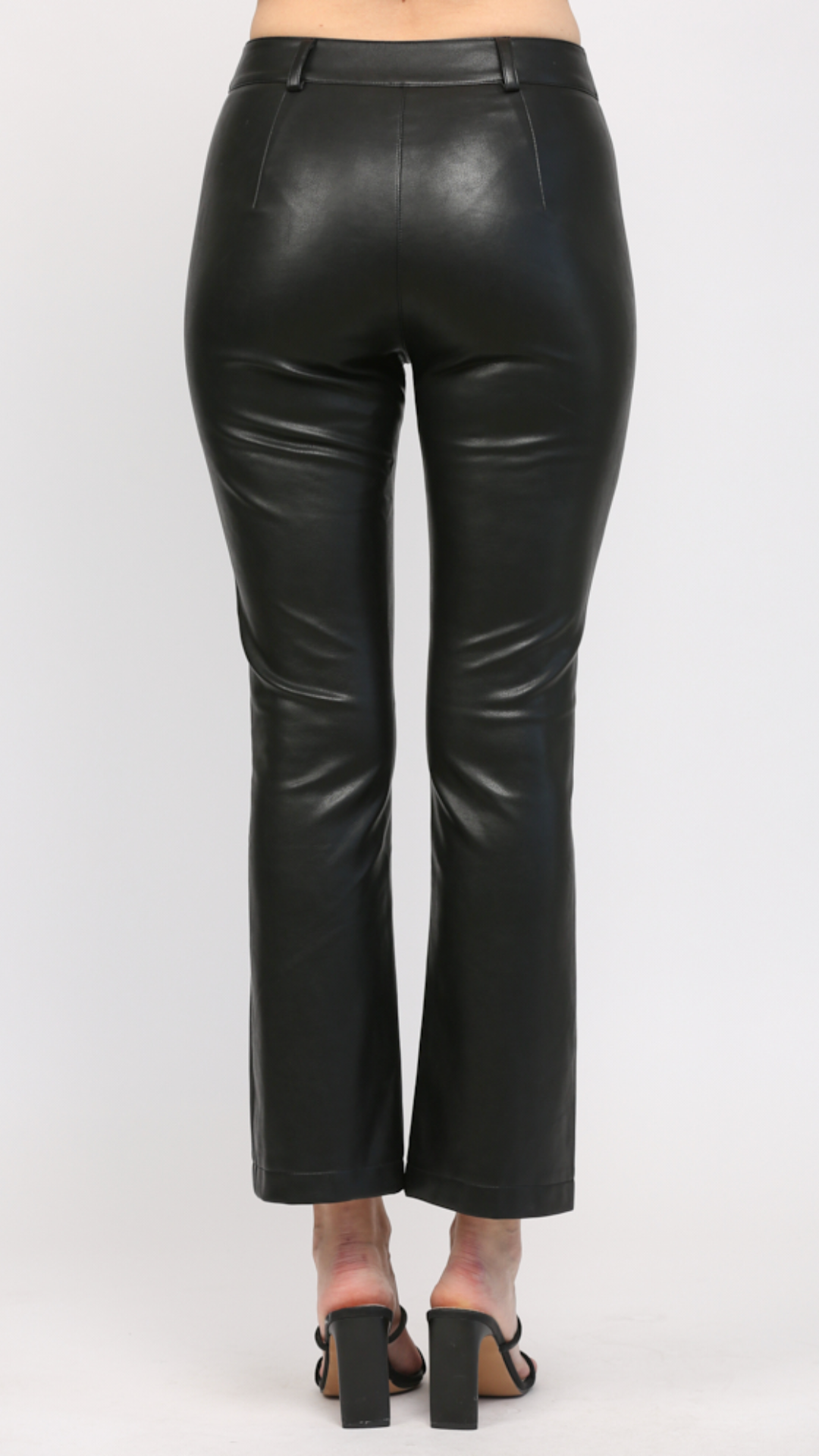 Black Faux Leather Pintucked Front Flare Pants