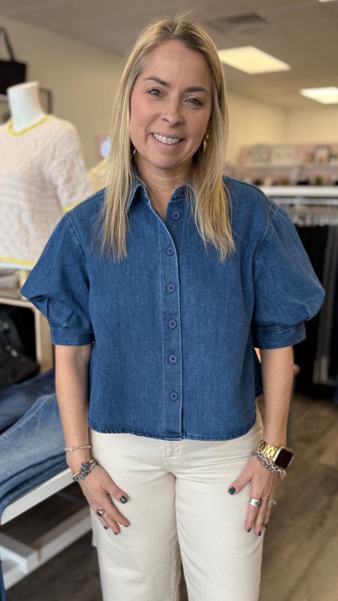 Puff Sleeve Denim Top