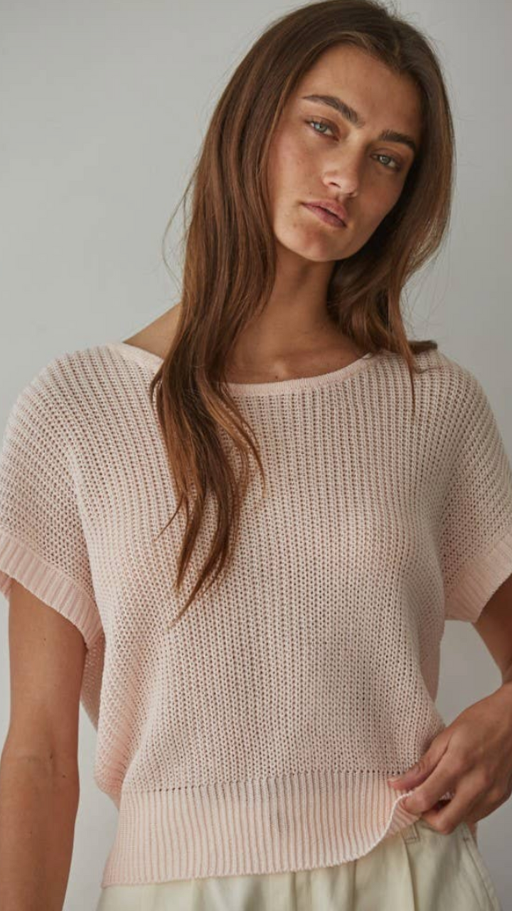 Light Pink Short Sleeve Knit Sweater