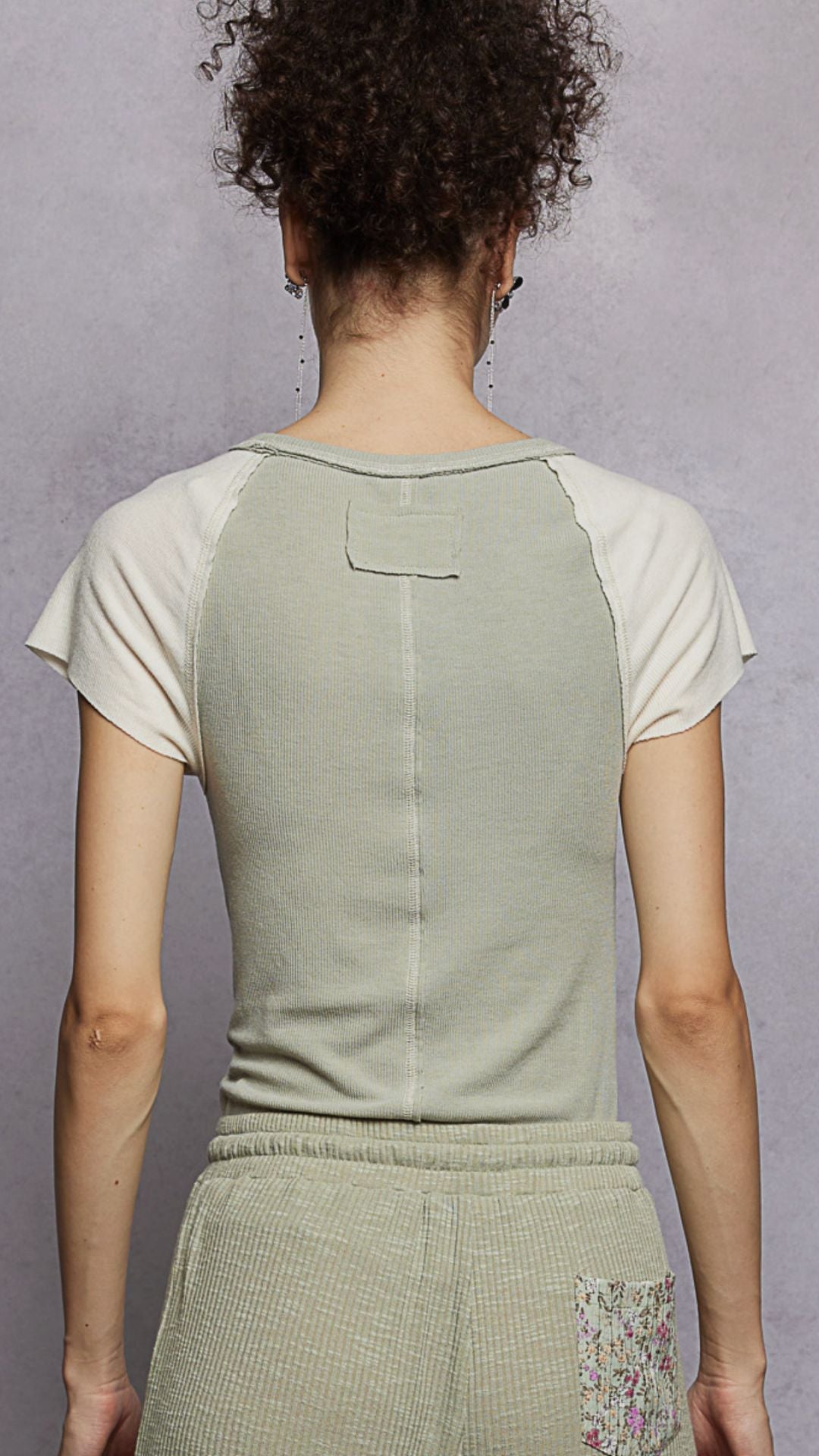 Sage and Cream Contrast Knit Tee