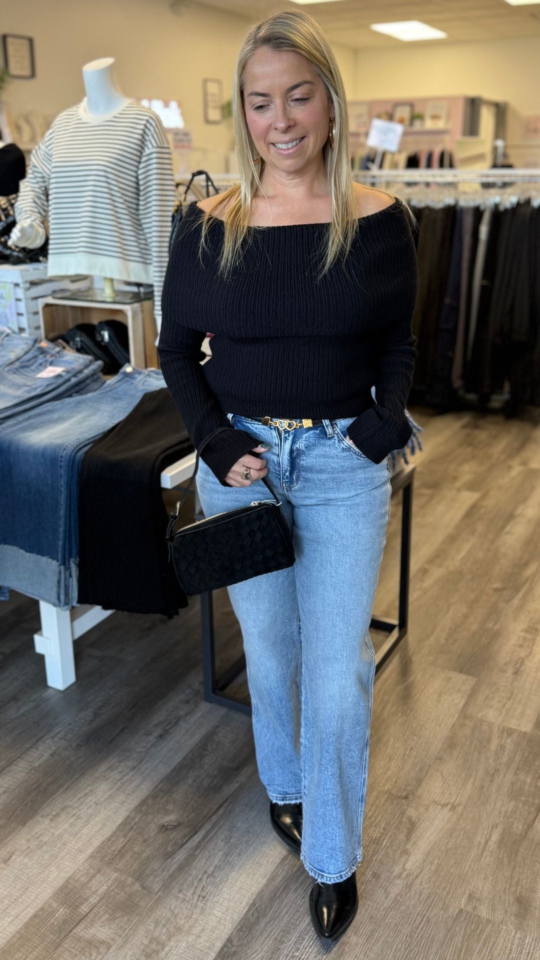 Black Foldover Off The Shoulder Sweater