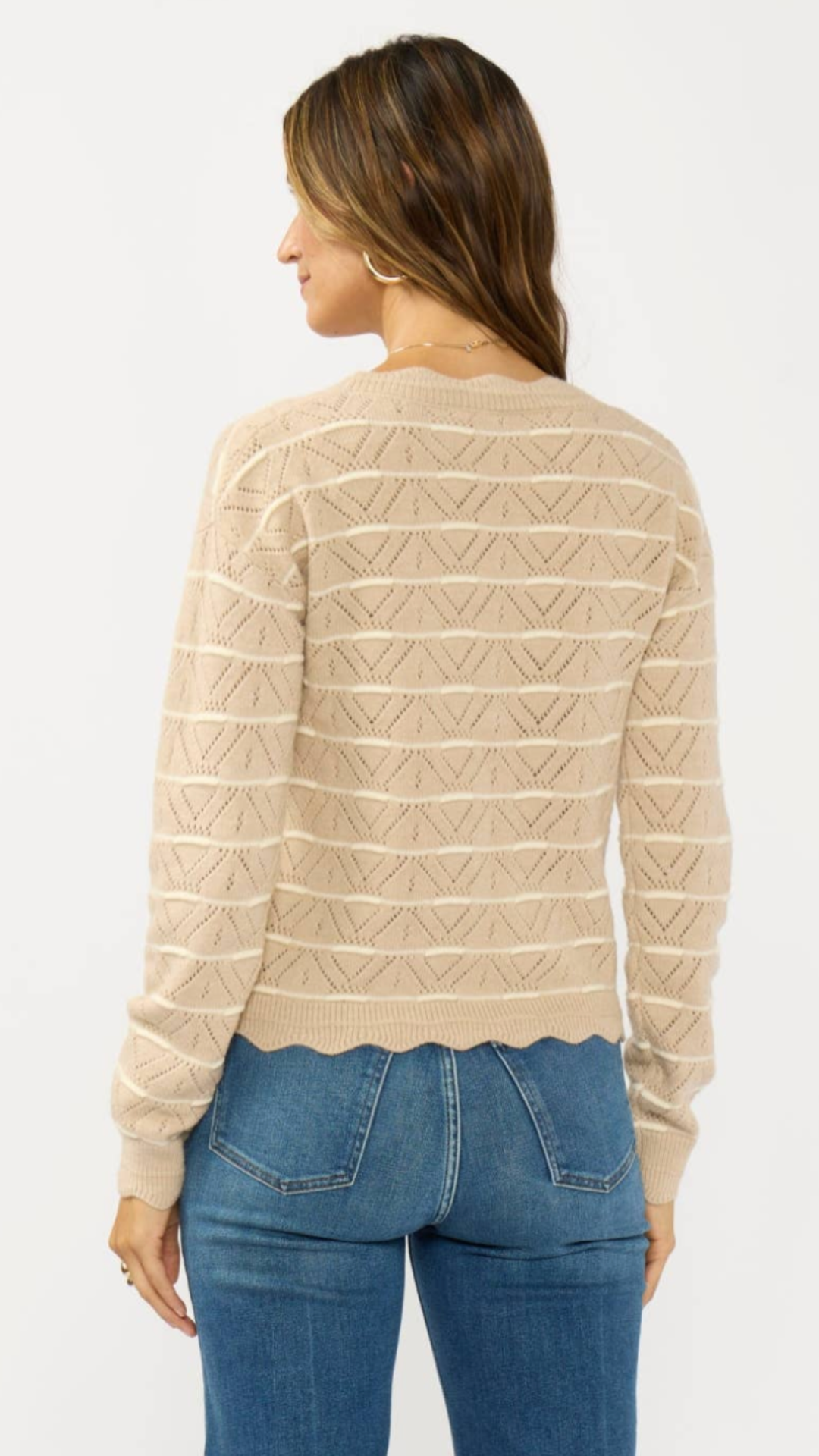 Stripe Pointelle Sweater Cardigan