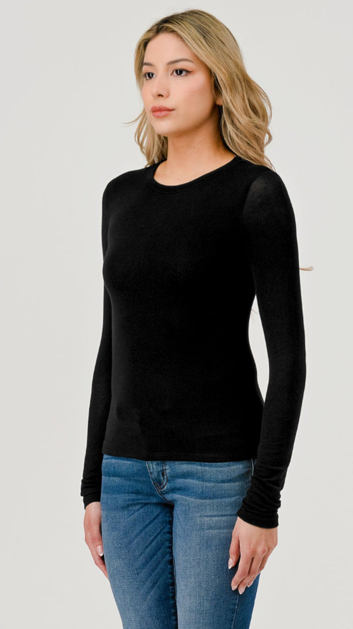 Black Double Layered Hacci Long Sleeve