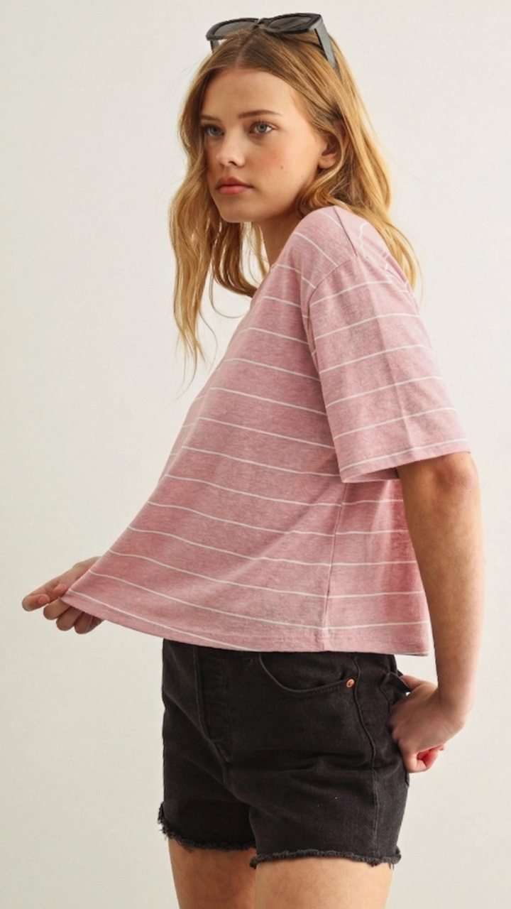 Pink And White Stripe Cotton Linen Top