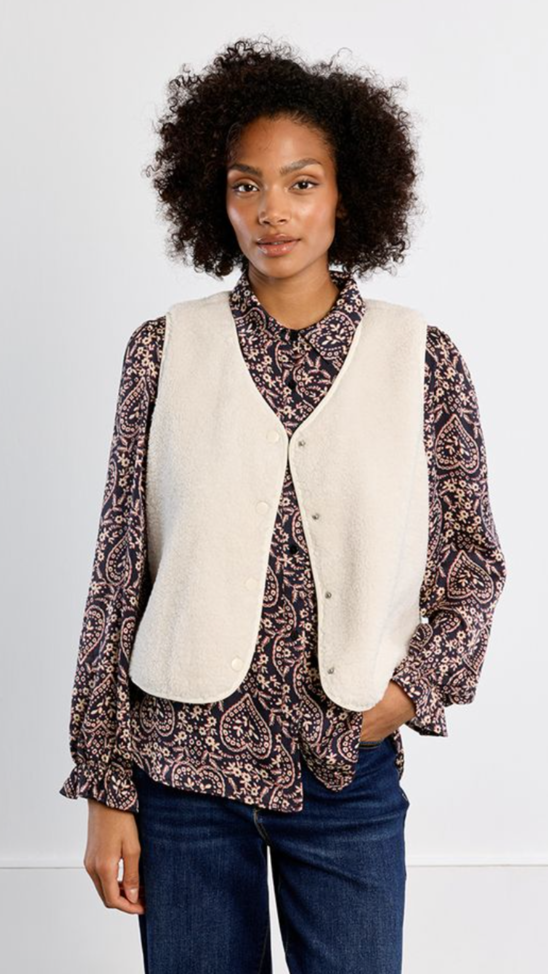 Off White Buttoned Fur Vest