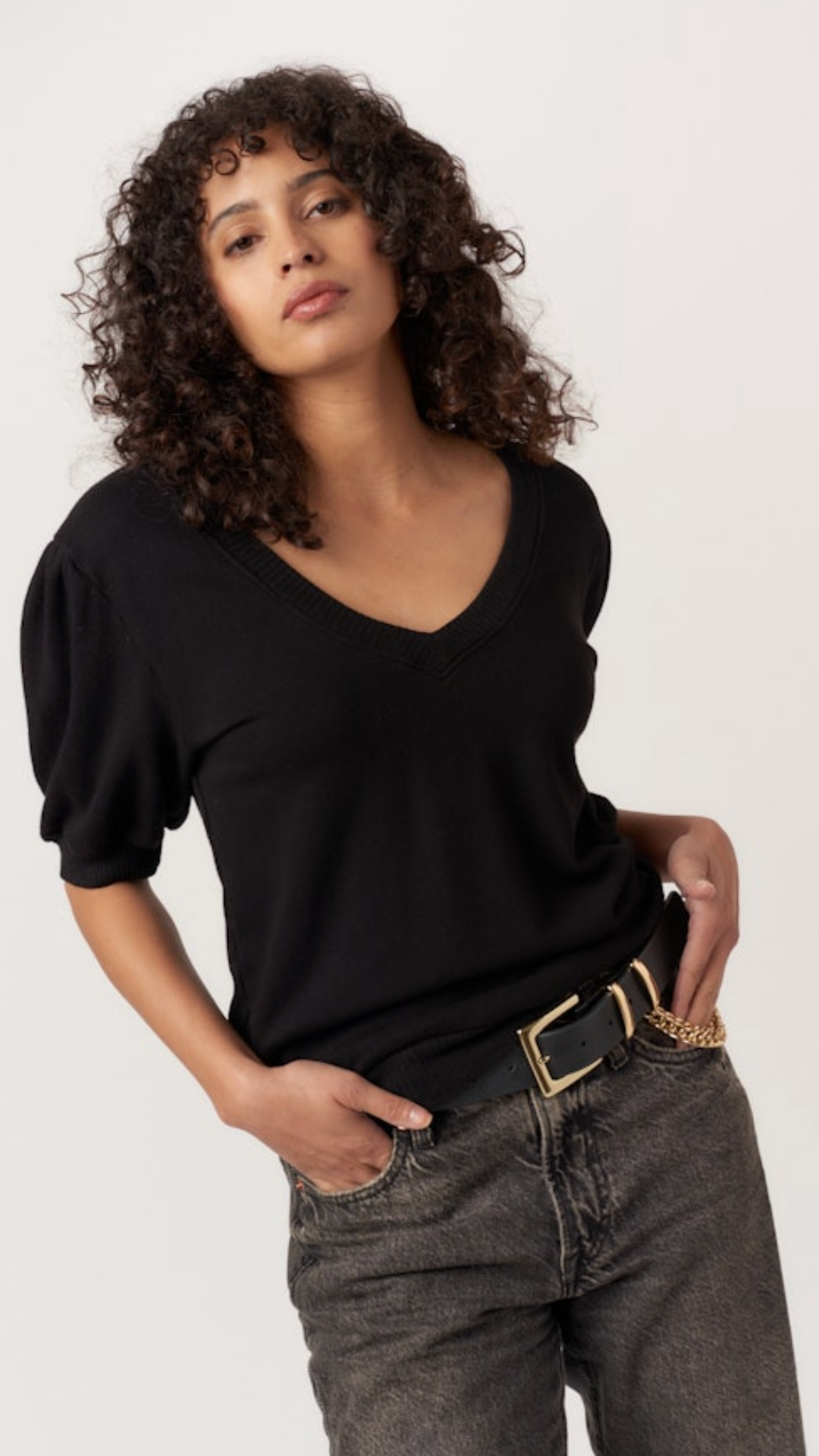 In My Feels Puff Sleeve V Neck Pullover