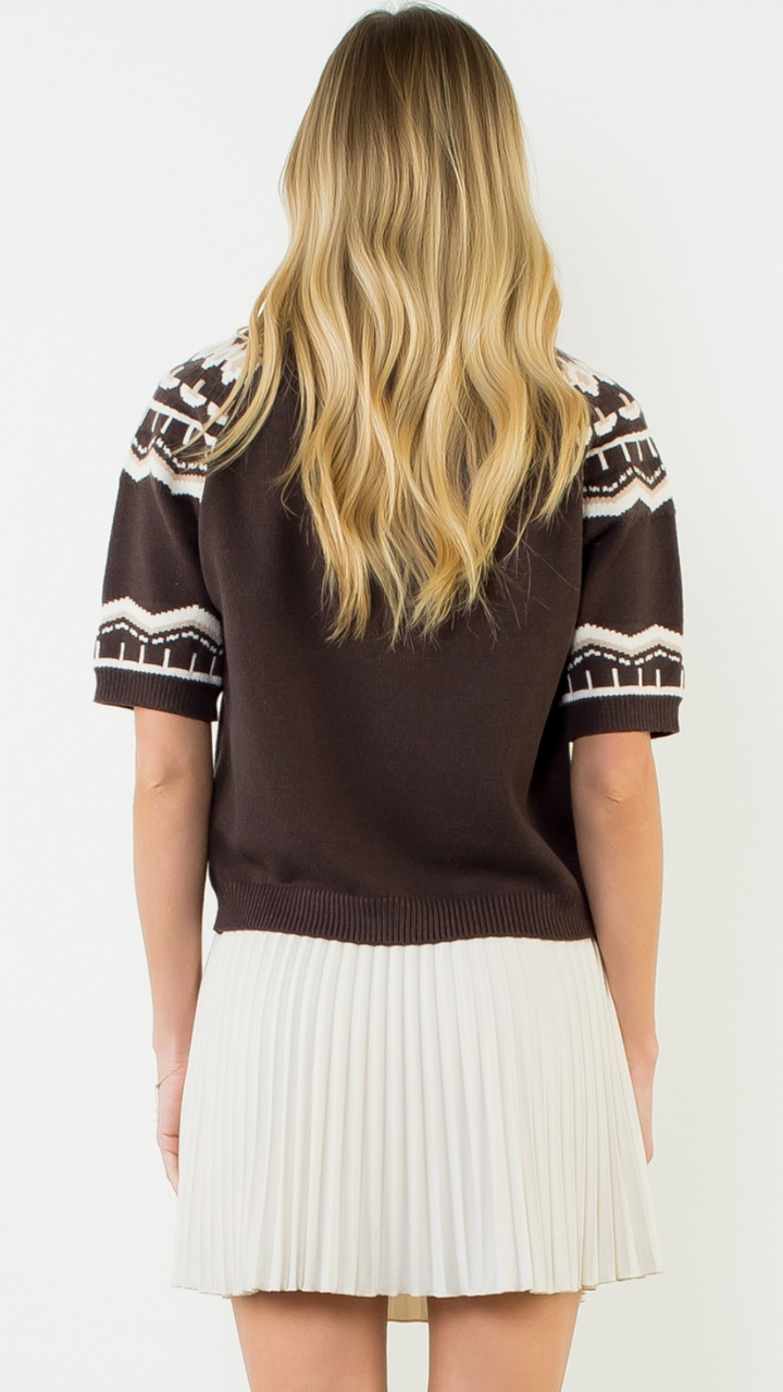 Brown Short Sleeve Fairisle Sweater