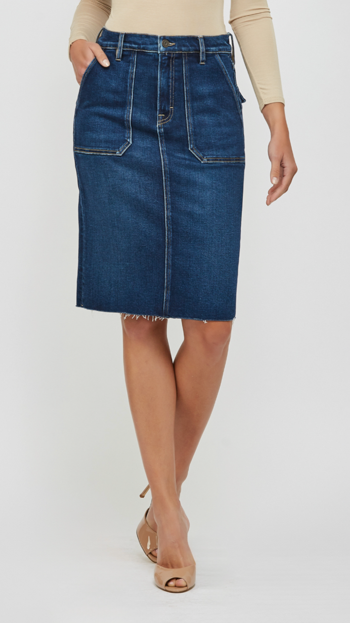 Dark Wash High Waist Cargo Pocket Skirt