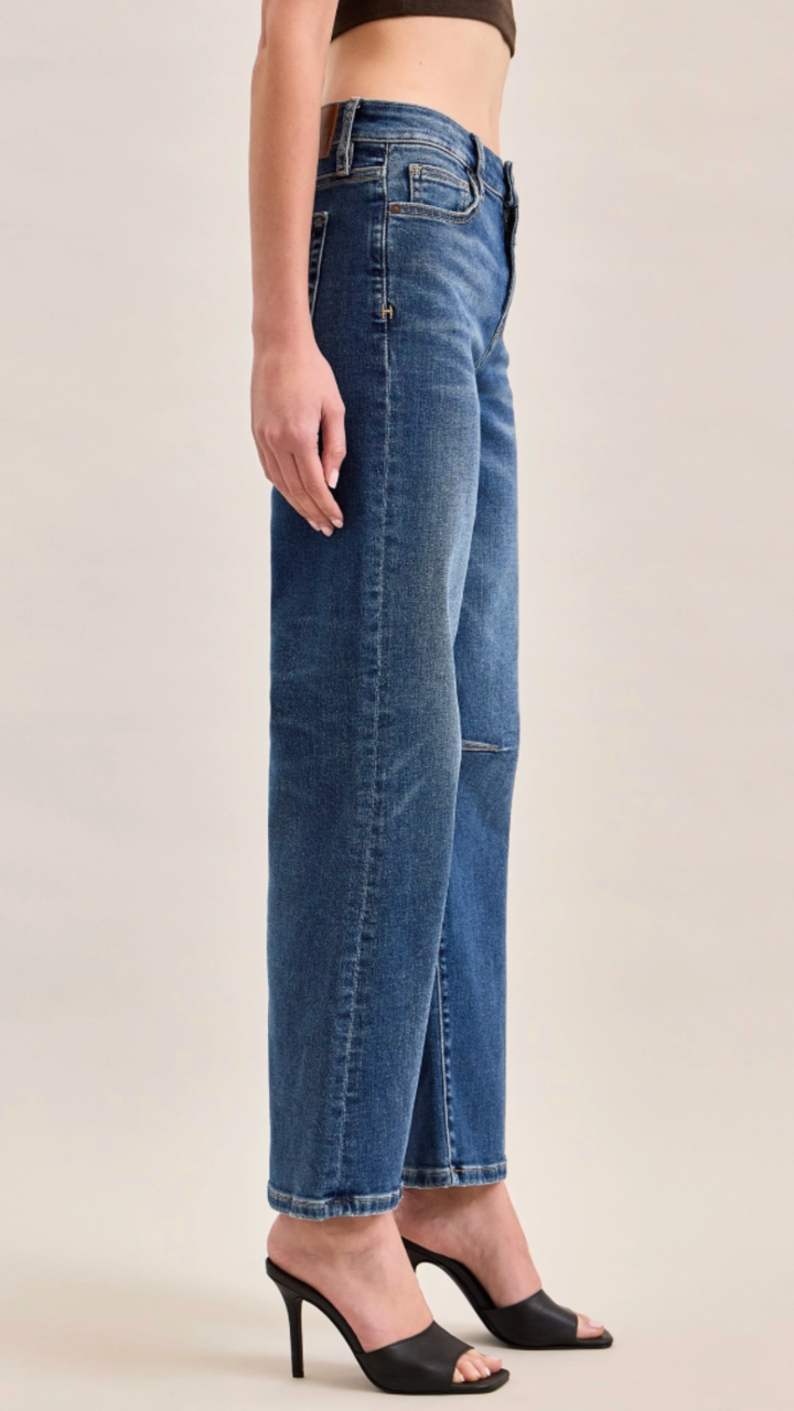 High Rise Dark Wash Classic Straight Seam Detail Jeans